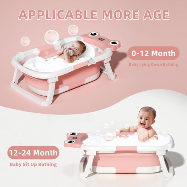 iKid Baby Bathtub Foldable Baby Bath Tub With Soft Floating Cushion &Amp; Thermometer Collapsible Portable Travel Baby Bath Tub - Image 5