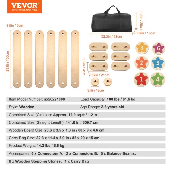 iKid Vevor Kids Balance Beam Stepping Stones Gymnastics Children Balance Board 6 Pcs - Image 2
