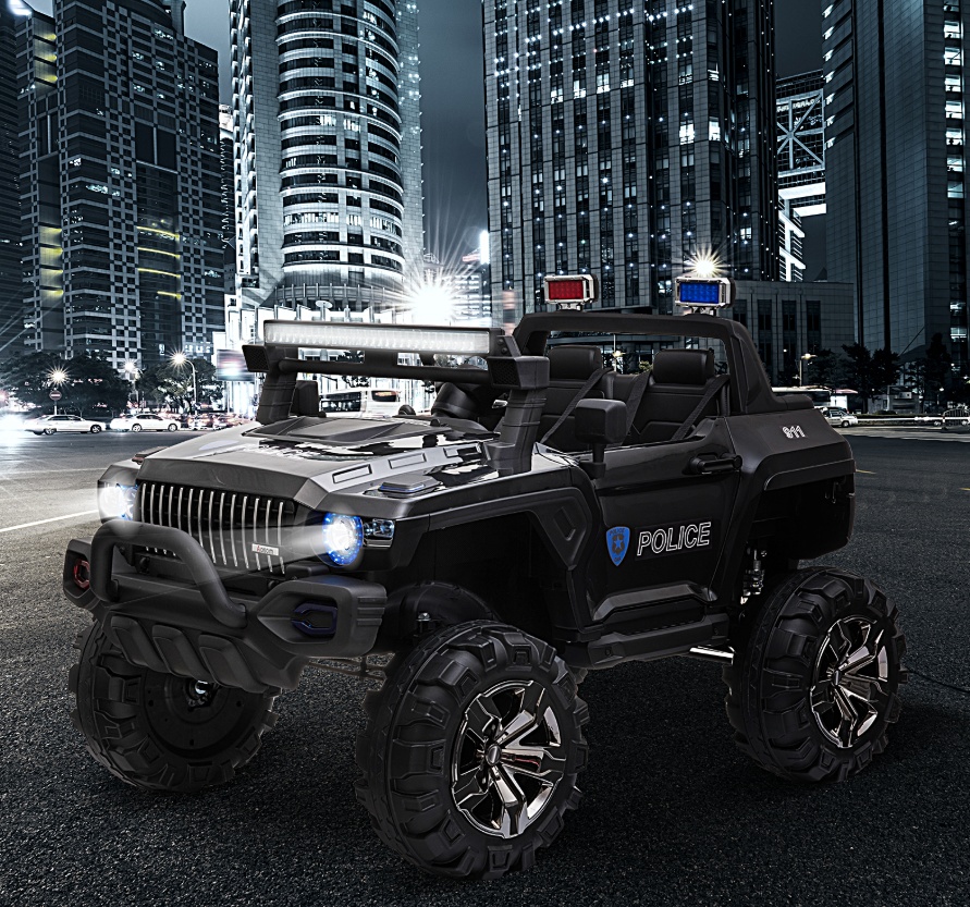 iKid 12V Electric Police Ride-On Toy For Kids Led Lights Mp3 Parental Remote Black