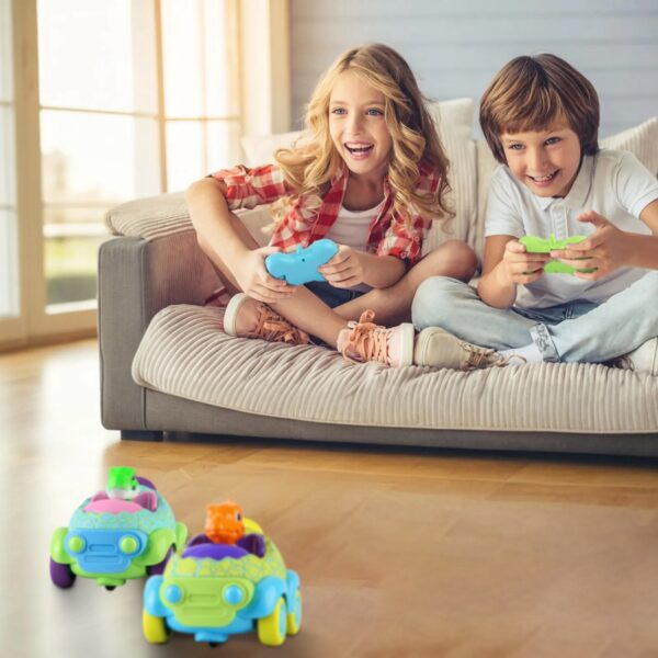 iKid 2Pack Dinosaur Remote Control Cars For Toddlers Rechargeable Rc Cars With Light Music Birthday Gift For Boys Girls Aged 3 4 5 6 Years Old Christmas New Year Gift - Image 5