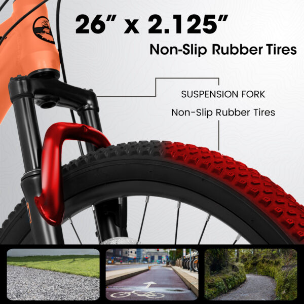 iKid A26322 26-Inch Mountain Bike Aluminum Frame Shock Absorbing Front Fork Bike 21-Speed Disc Brake Mountain Bike - Image 6