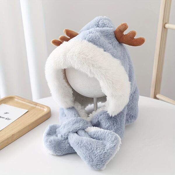 iKid Cute Deer Hat Women Plush Rabbit Ear Funny Lolita Sweet Kawaii Winter Fluffy Fleece Warm Hat Plush Winter Thickened Cute Antlers Baby Hat With Scarf For 5-10 Y Children - Image 5