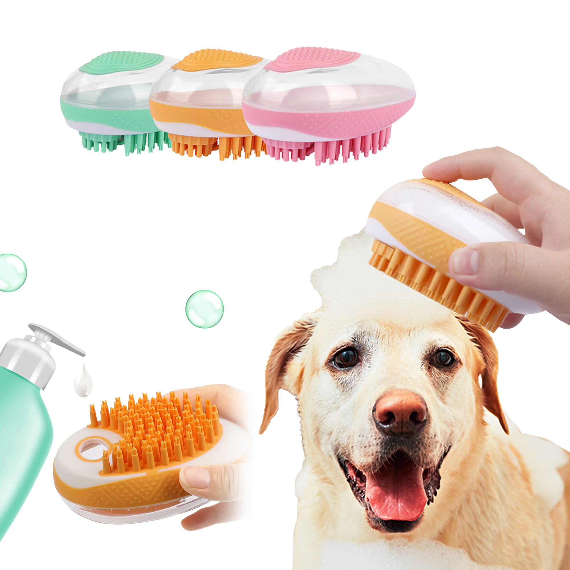 iKid Dog Cat Bath Brush 2-In-1 Pet Spa Massage Comb Soft Silicone Pets Shower Hair Grooming Cmob Dog Cleaning Tool Pet Products