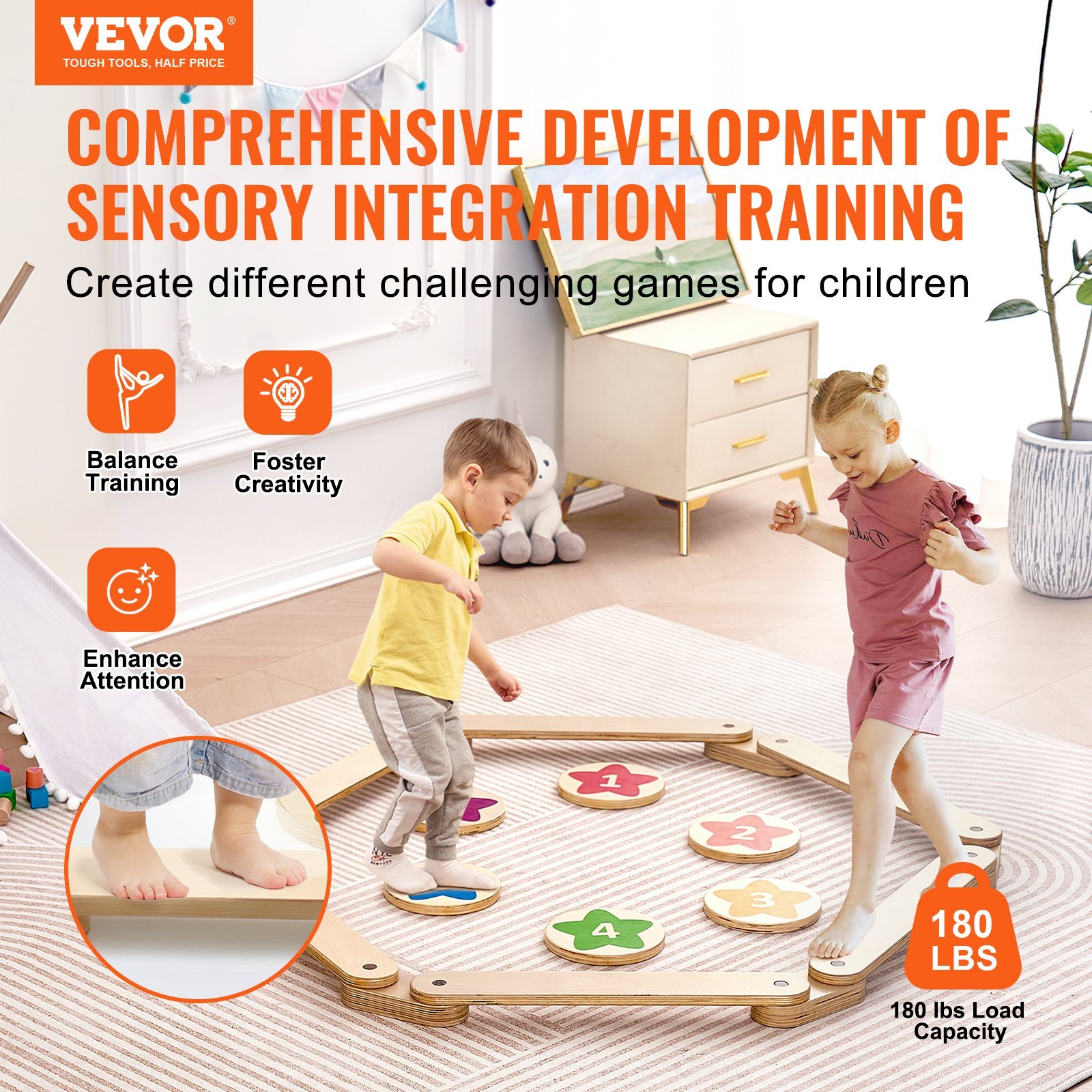 iKid Vevor Kids Balance Beam Stepping Stones Gymnastics Children Balance Board 6 Pcs