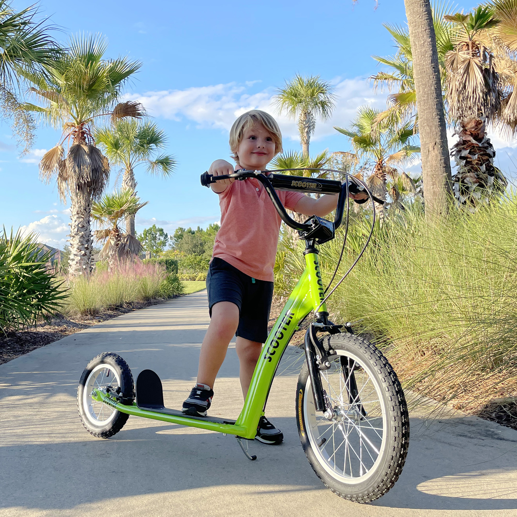 iKid Youth Scooter With Adjustable Handlebar Front And Rear Dual Brakes &Amp; Inflatable Wheels For Kids 5 Green