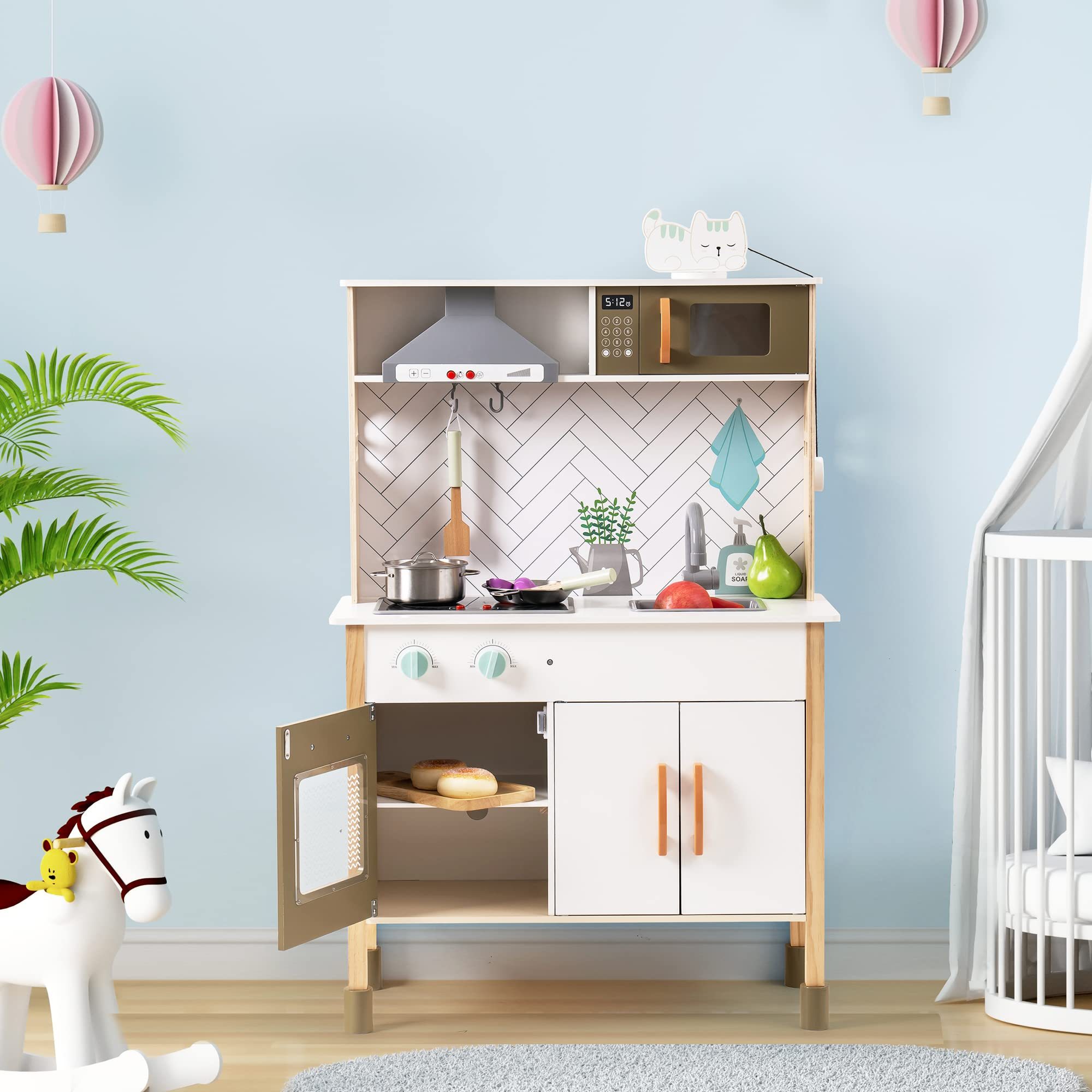 iKid Robud 3D Wooden Pretend Play Kitchen Playset For Toddlers Kids Education Toys