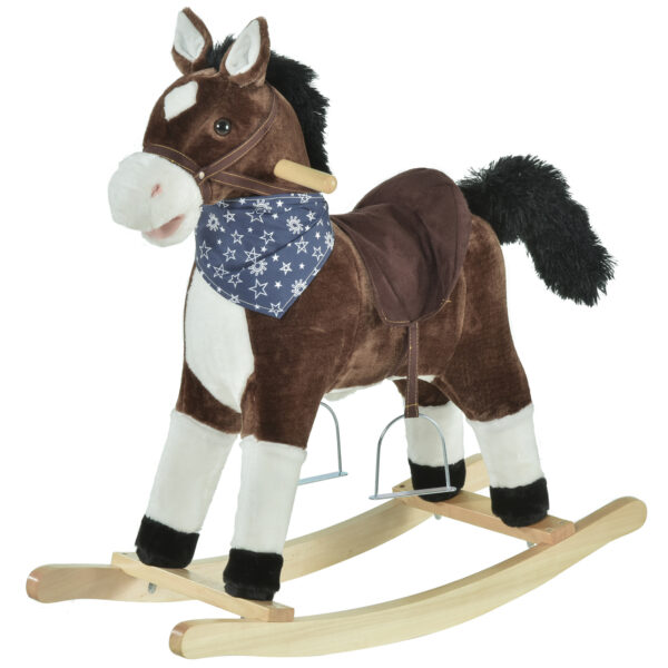 iKid Plush Cowboy Rocking Horse Wooden Ride-On With Realistic Sounds Wild West Fun Brown For 3-6 Years - Image 8