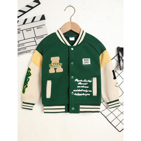 iKid Toddler Kids Girls Boy'S Trendy Embroidery Letters Print Jacket Baseball Collar Sports Casual Coat Children'S Wear - Image 2