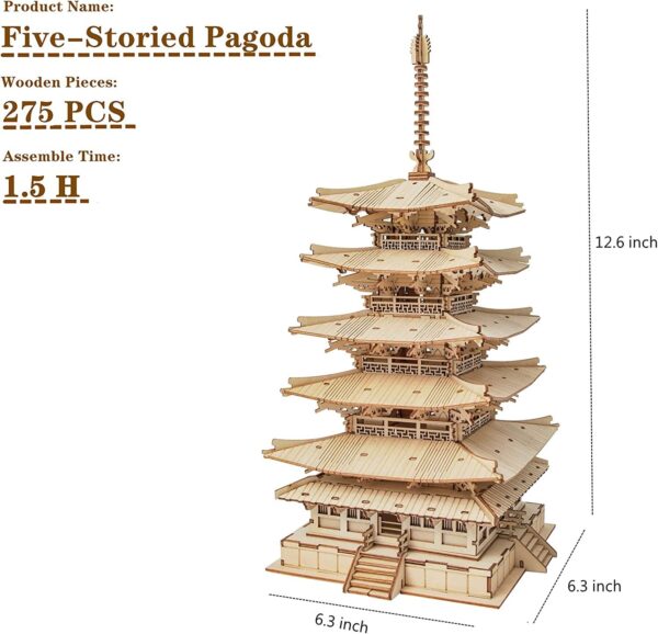 iKid Robotime Five-Storied Pagoda 3D Wooden Puzzle Toys For Children Kids Birthday Gift Tgn02 - Image 4