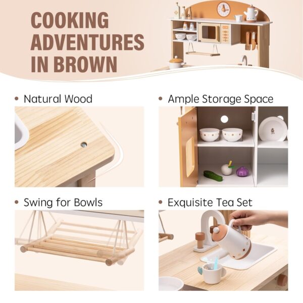 iKid Robud New Large Kids Toddlers Kitchen Playset Wooden Play Toy With Accessories - Image 8