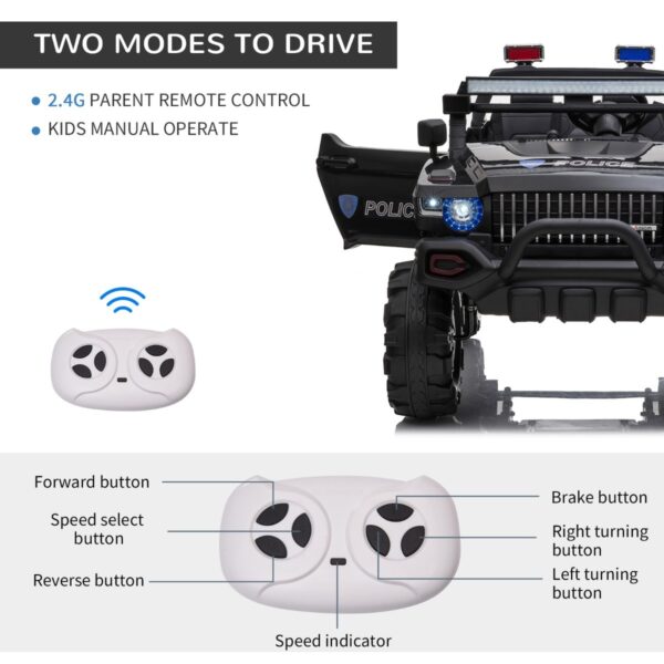 iKid 12V Electric Police Ride-On Toy For Kids Led Lights Mp3 Parental Remote Black - Image 3