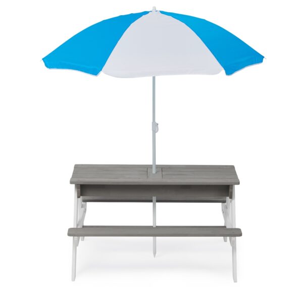 iKid 3-In-1 Kids Outdoor Wooden Picnic Table With Umbrella Sand &Amp; Water Gray Astm - Image 2
