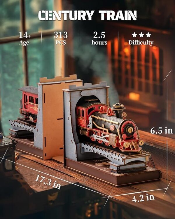 iKid Robotime Book Nook Book Ends Kits Century Train Diy Booknook 3D Wooden Puzzle Model Kit Bookend Bookshelf Decoration Gifts For Adults Kids Teens - Image 3