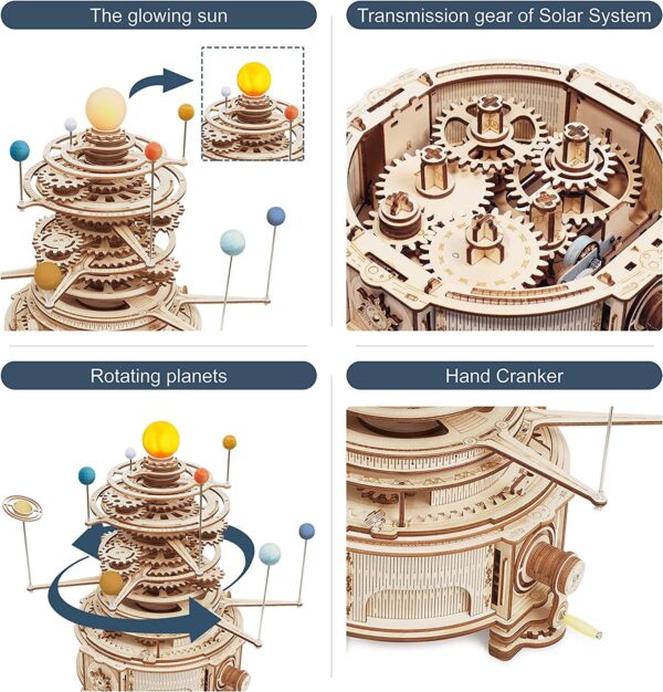 iKid Robotime Rokr 316Pcs Rotatable Mechanical Orrery 3D Wooden Puzzle Games Assemble Model Building Kits Toys Gift For Children Boys - Image 10