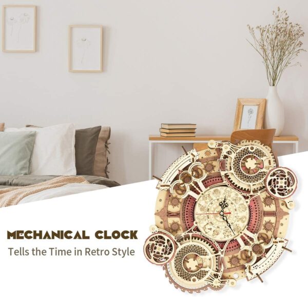 iKid Robotime Rokr Time Art Zodiac Wall Clock 3D Wooden Puzzle Games Model Building Kits Toys For Children Kids - Image 3