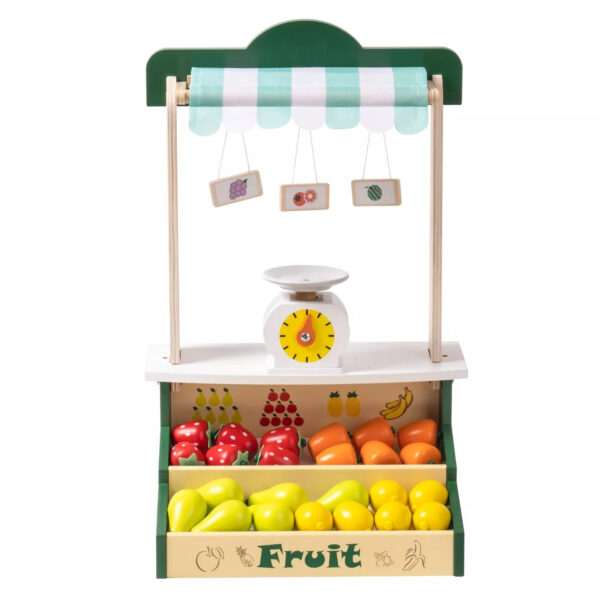 iKid Robotime Wooden Farmers Market Stand Fruit Stall Toy Grocery Store Set For Kids - Image 5