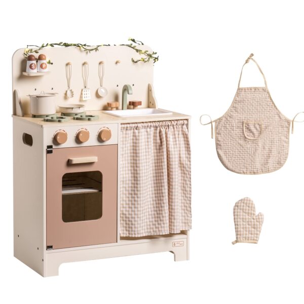 iKid Robud Kids Play Kitchen Set Rustic Wooden Pretend Play Kitchen For Toddlers 3 - Image 4