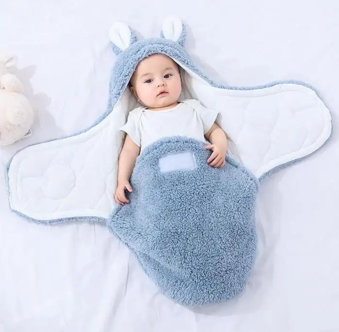 iKid Super Soft Baby Sleeping Bag Fluffy Fleece Newborn Blanket Swaddle Blankets Unisex Baby Wrap For Newborn Baby Boys Girls With Head-Protecting &Amp; Head-Supporting Function Wearable Swaddle Sleep Sack