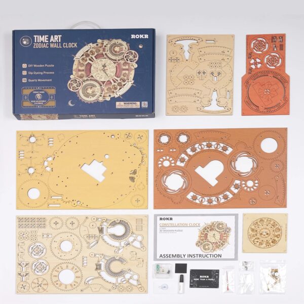 iKid Robotime Rokr Zodiac Wall Clock 3D Wooden Puzzle Model Assembly Toys Gifts For Children Kids Teens Lc601 Support Dropshipping - Image 9