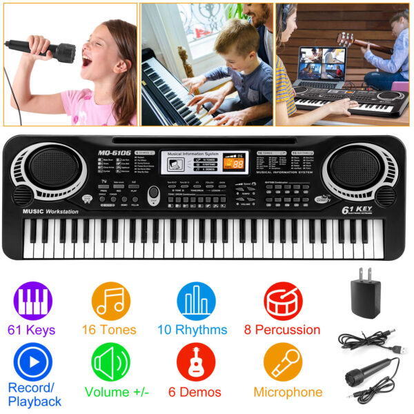 iKid 61 Keys Digital Music Electronic Keyboard Electric Piano Musical Instrument Kids Learning Keyboard With Microphone For Beginners Kids Girls Boys Adults