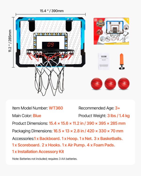 iKid Kids Basketball Hoop With Led Lights &Amp; Audio Scoreboard Indoor Basketball Hoop - Image 4