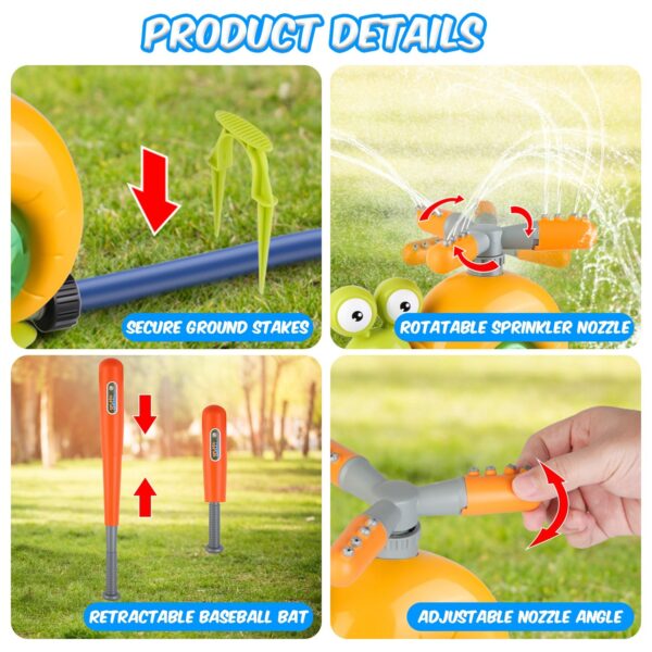 iKid 2 In 1 Snail Water Sprinkler Baseball Toy With 2 Sprinkler Nozzles 360 Degree Rotating Spray Baseball Sprinkler Summer Water Toy For 4-8Years Old Boys Girls Pool Garden Lawn - Image 2