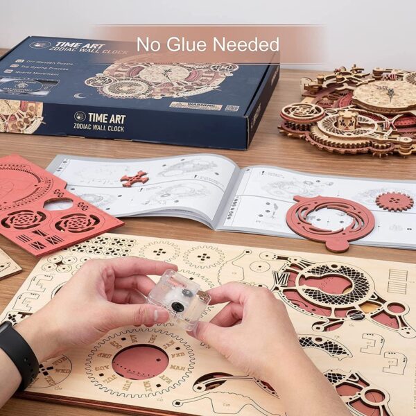 iKid Robotime Rokr Time Art Zodiac Wall Clock 3D Wooden Puzzle Games Model Building Kits Toys For Children Kids - Image 6
