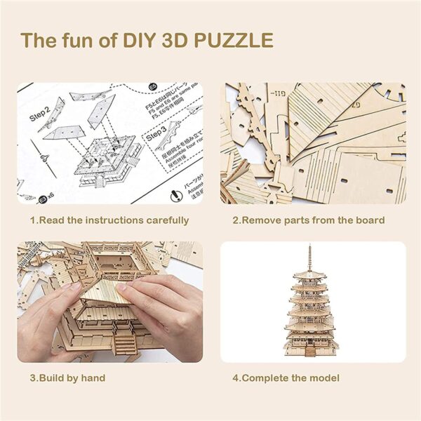 iKid Robotime Five-Storied Pagoda 3D Wooden Puzzle Toys For Children Kids Birthday Gift Tgn02 - Image 5