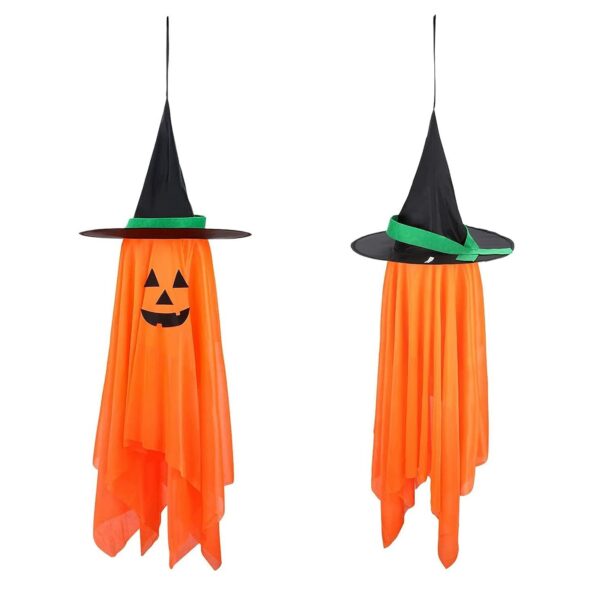 2Pcs Hanging Ghosts With Wizard Hat Snicker Scary Face Halloween Party Hanging Decorations Pumpkin Wizard Hat For Eave Tree Porch - Image 7