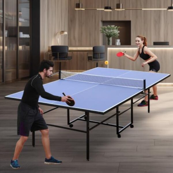 9-foot Medium-sized Foldable And Portable Indoor Table Tennis Table Set, Including Net, 2 Pairs Of Table Tennis Rackets, And 3 Balls - Image 8
