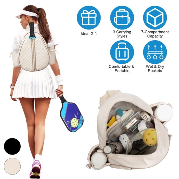 2 Color Options -- Pickleball Sling Bag For Men Women Waterproof Badminton Tennis Backpack With Wet Pocket Hidden Fence Hook Machine Washable - Image 5