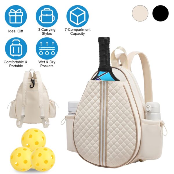 2 Color Options -- Pickleball Sling Bag For Men Women Waterproof Badminton Tennis Backpack With Wet Pocket Hidden Fence Hook Machine Washable - Image 7