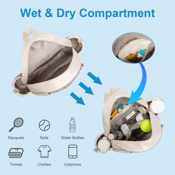 2 Color Options -- Pickleball Sling Bag For Men Women Waterproof Badminton Tennis Backpack With Wet Pocket Hidden Fence Hook Machine Washable - Image 9