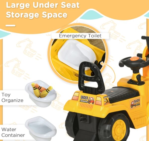 3-in-1 Ride On Excavator Digger Scooter & Pulling Cart, Construction Pretend Play Toy For Kids - Image 2