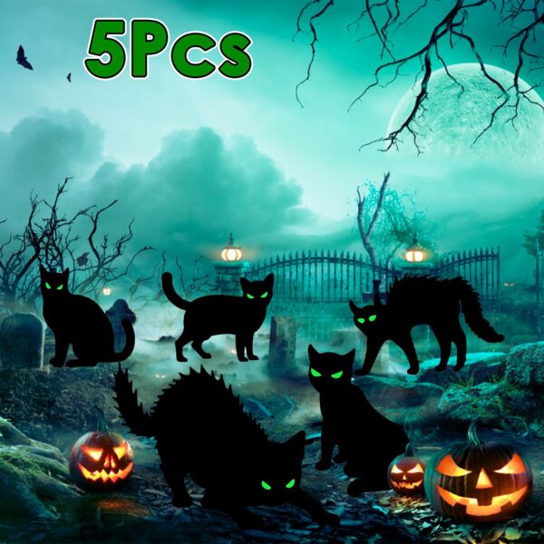 6Pcs Skull Or 6Pcs Tomb Or 5Pcs Black Cat Halloween Yard Sign Decorations Glow In The Dark For Haunted House Garden Yard And Scary Theme Party - Image 2