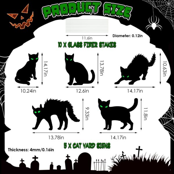 6Pcs Skull Or 6Pcs Tomb Or 5Pcs Black Cat Halloween Yard Sign Decorations Glow In The Dark For Haunted House Garden Yard And Scary Theme Party - Image 7