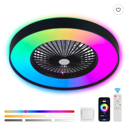 23 Inch Black Ceiling Fan Light With LED RGB Dimmable & Color Changing, APP & Remote Control, Modern Smart Ceiling Fan For Living Room, Bedroom, And Dining Room Silent 6-Speed Reversible DC Motor
