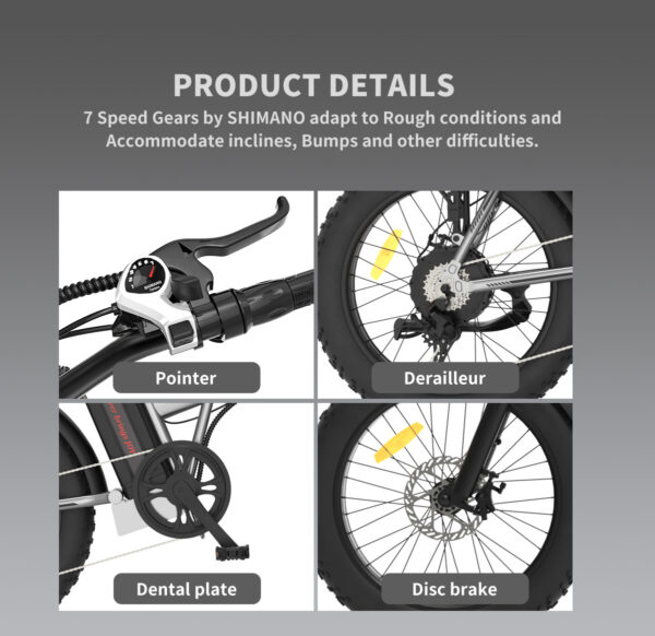 20x4.0 Inch Foldable Fat Tire Electric Bike 48V 12.5AH Extended Range Dual Disc Brakes Fenders - Image 9