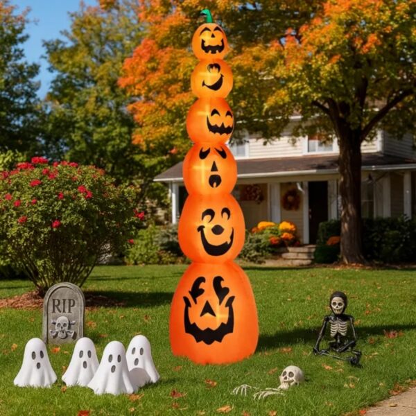 9FT Halloween Inflatable Stacked Pumpkins, Blow Up 6 Pumpkins Inflatable With Built-in LED Lights Outdoor Decorations Large Party Yard Decoration - Image 4