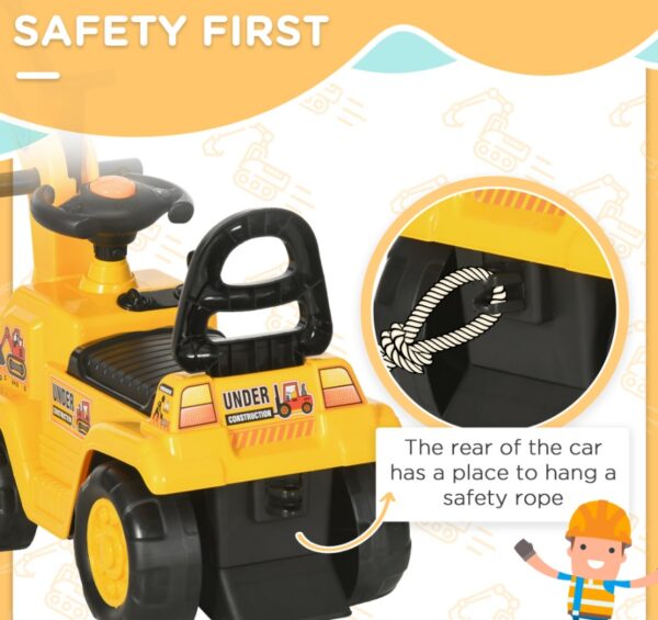 3-in-1 Ride On Excavator Digger Scooter & Pulling Cart, Construction Pretend Play Toy For Kids - Image 6