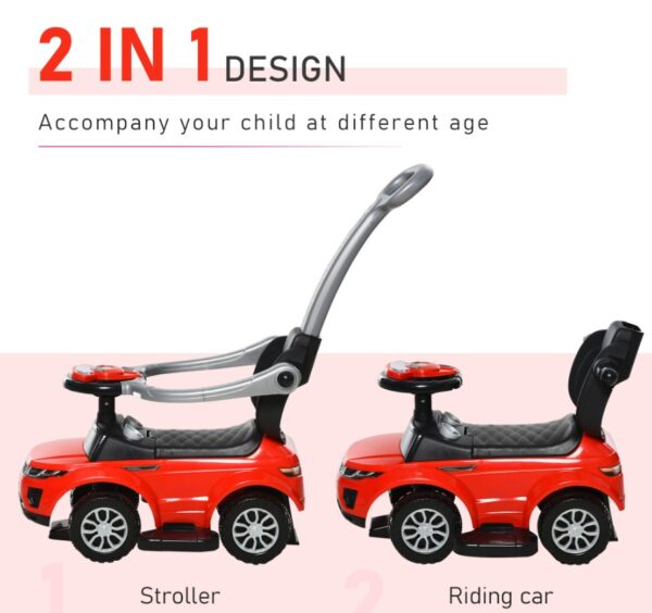Kids 3 In 1 Push Car Ride-On Stroller Sliding Walking Toy With Horn Music Light Secure Bar For Boys Girls 1-3 Years Old Red - Image 2