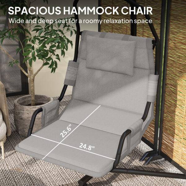 Hammock Chair With Stand And PA Coating Cushion, Hanging Swing Chair With Steel Frame For Indoor And Outdoor, Gray - Image 4
