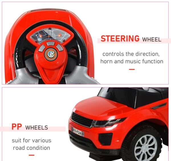 Kids 3 In 1 Push Car Ride-On Stroller Sliding Walking Toy With Horn Music Light Secure Bar For Boys Girls 1-3 Years Old Red - Image 3