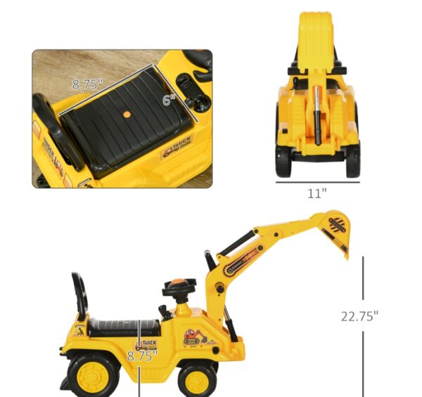 3-in-1 Ride On Excavator Digger Scooter & Pulling Cart, Construction Pretend Play Toy For Kids - Image 3