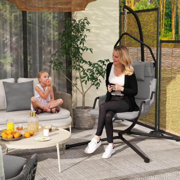 Hammock Chair With Stand And PA Coating Cushion, Hanging Swing Chair With Steel Frame For Indoor And Outdoor, Gray - Image 5