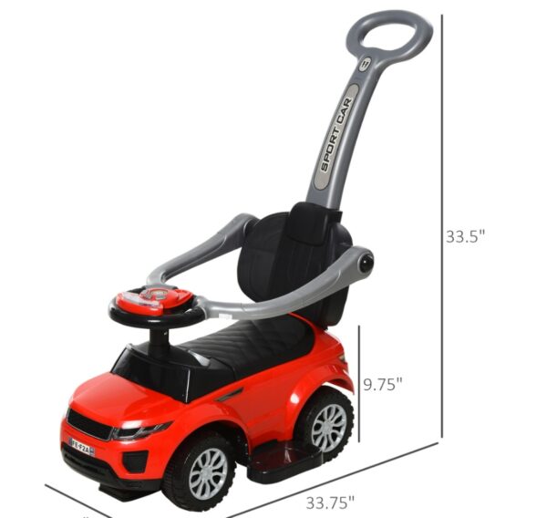 Kids 3 In 1 Push Car Ride-On Stroller Sliding Walking Toy With Horn Music Light Secure Bar For Boys Girls 1-3 Years Old Red - Image 8