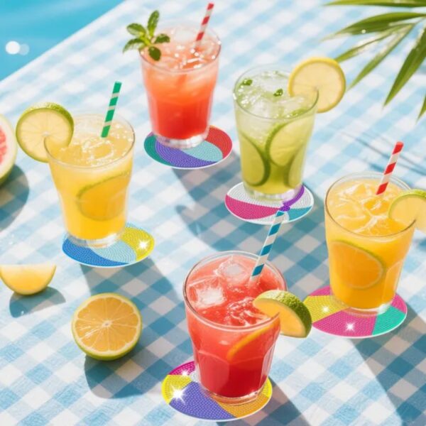 6Pack Beach Balls Rhinestones Art Painting Coaster Kit Summer Holiday DIY Rhinestones Painting Coasters - Image 4