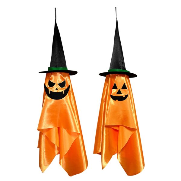 2Pcs Hanging Ghosts With Wizard Hat Snicker Scary Face Halloween Party Hanging Decorations Pumpkin Wizard Hat For Eave Tree Porch - Image 8