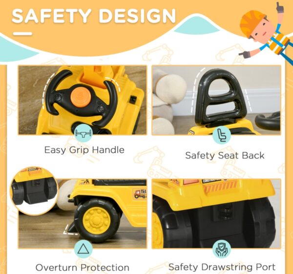 3-in-1 Ride On Excavator Digger Scooter & Pulling Cart, Construction Pretend Play Toy For Kids - Image 8