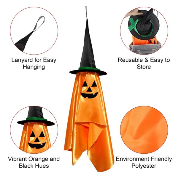 2Pcs Hanging Ghosts With Wizard Hat Snicker Scary Face Halloween Party Hanging Decorations Pumpkin Wizard Hat For Eave Tree Porch - Image 5
